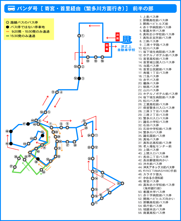 パンダ号／寄宮・首里経由・繁多川方面（前半の部）　路線図